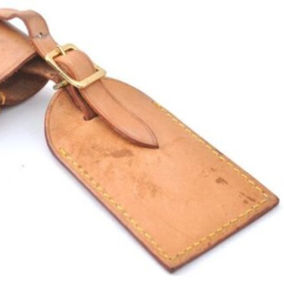 Vintage Louis Vuitton Luggage Tag Poignet Vachetta Leather Brass Gold Tan LV - Picture 9 of 14